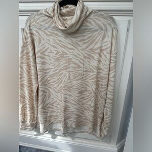 Anthropologie Cream Turtleneck Sweater with Tan Tiger Stripes